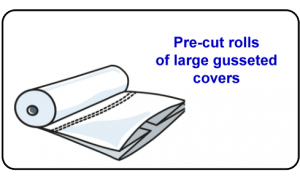 Pre-cut rolls of large gusseted cover